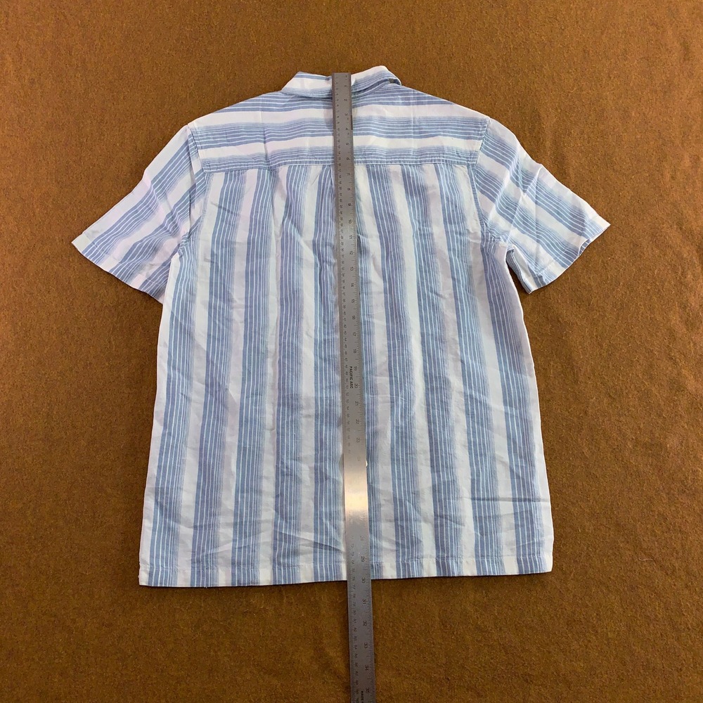 Madewell Mens Small Blue Striped Linen Cotton Short Sleeve Button Up Shirt NWT - Picture 8 of 10